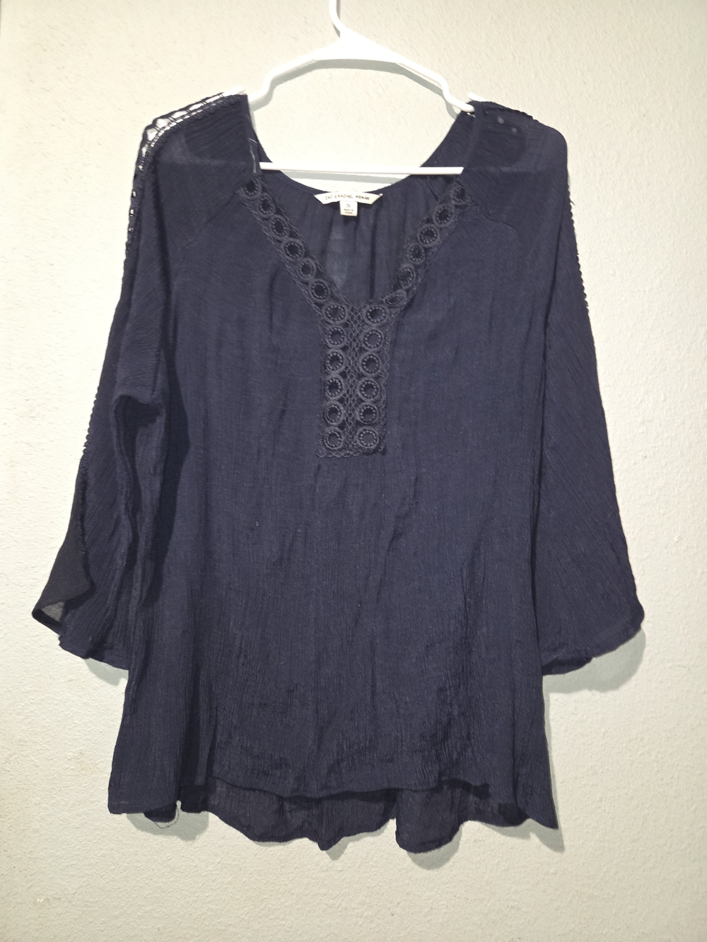 Zac & Rachel Navy Crochet-Trim Peasant Tunic